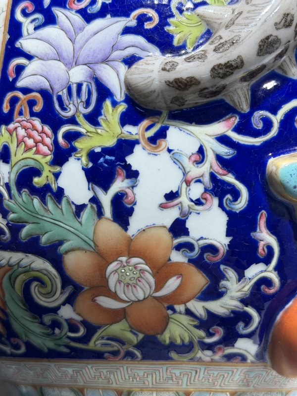 民国 仿乾隆洋彩开光雪景图吉庆有余双耳尊 - 图14