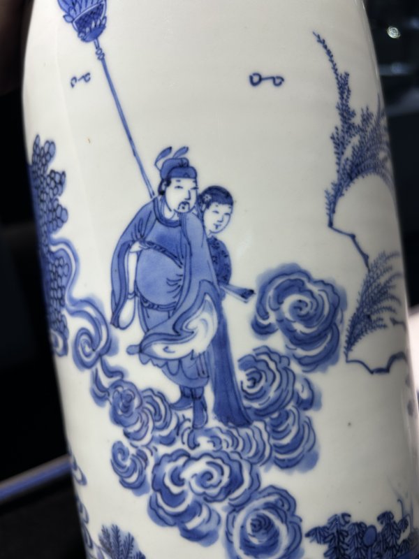 明崇祯 青花奉祀文昌帝君图筒瓶 - 图11
