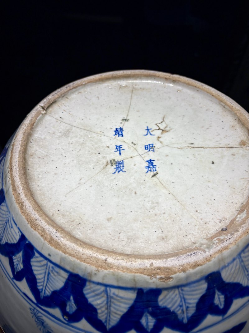 明嘉靖 青花蕉叶水藻纹大罐 - 图8
