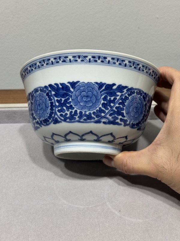 清道光 青花缠枝牡丹纹宫碗一对 - 图17