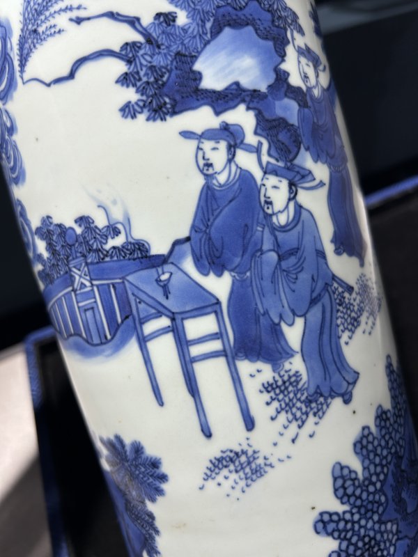 明崇祯 青花奉祀文昌帝君图筒瓶 - 图12