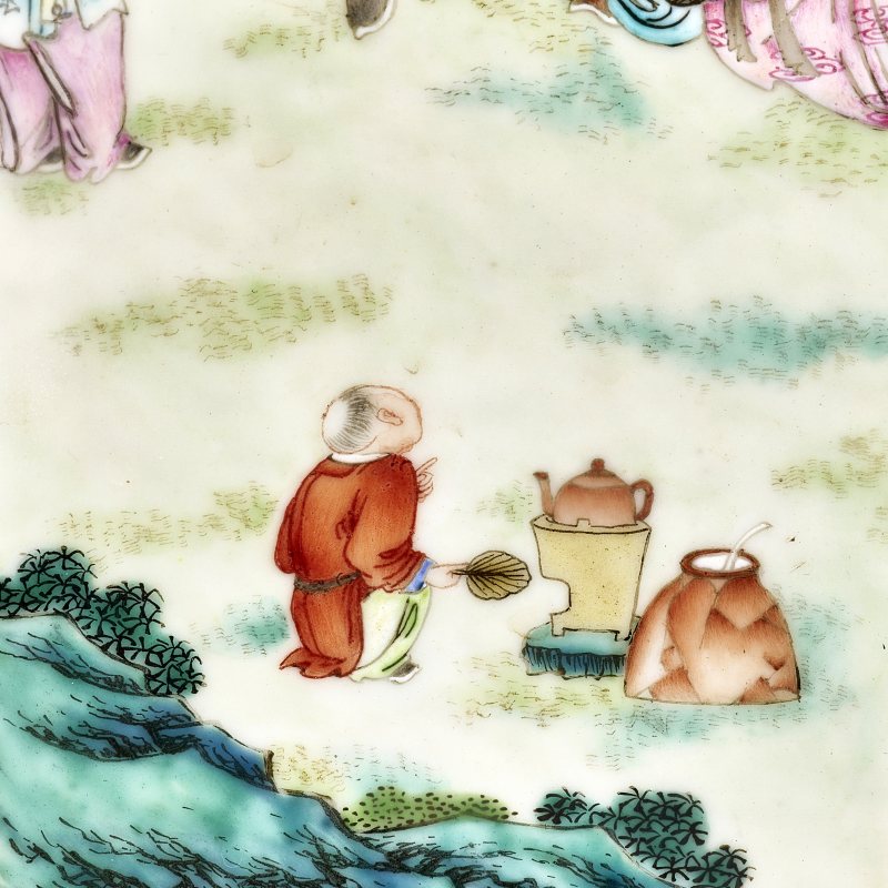 清中期 粉彩人物花卉四方兽耳瓶 - 图5