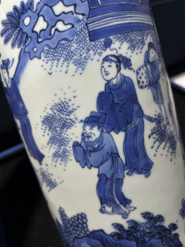 明崇祯 青花奉祀文昌帝君图筒瓶 - 图13