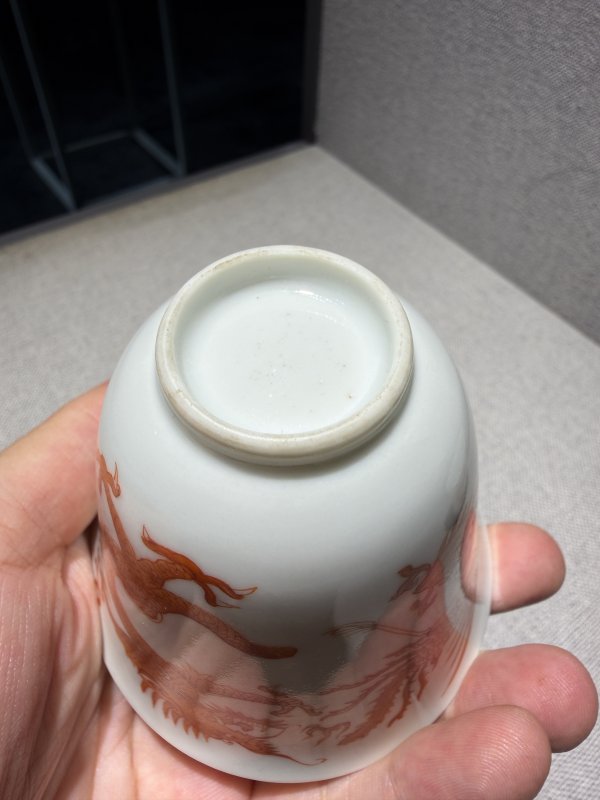 清道光 矾红龙凤纹铃铛杯一对 - 图7