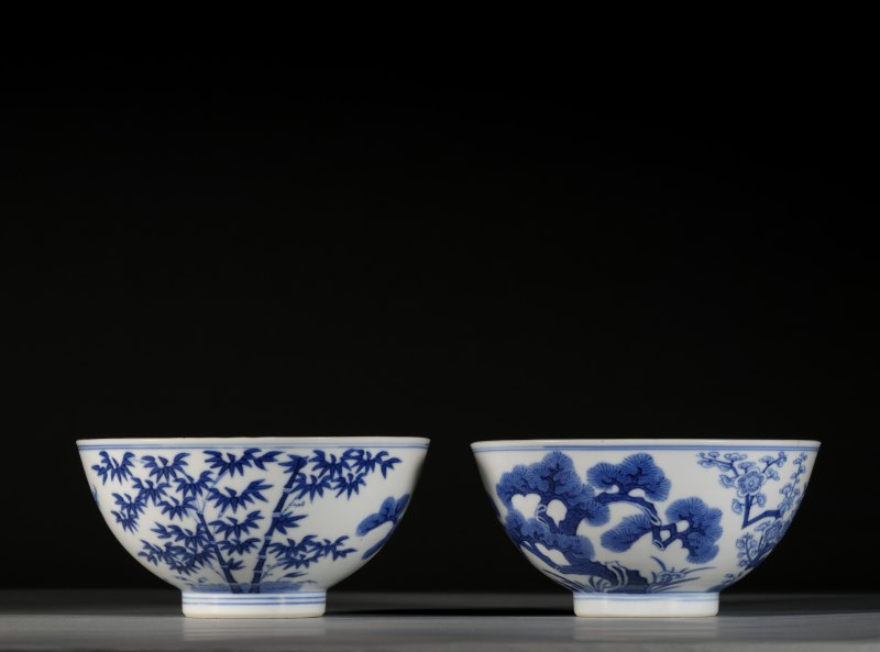清道光戊申年（1848） 青花松竹梅岁寒三友图碗一对 - 图2