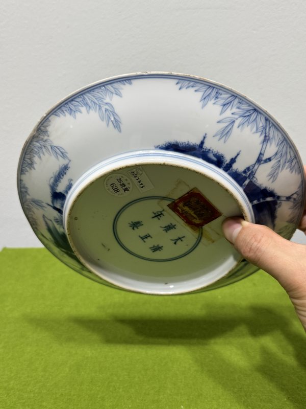 清雍正 青花竹石图盘 - 图4