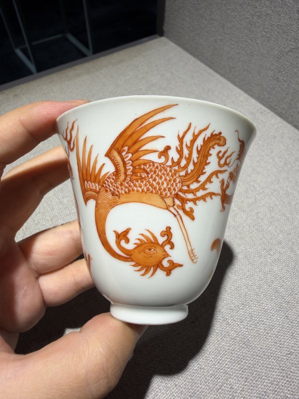 清道光 矾红龙凤纹铃铛杯一对 - 图10