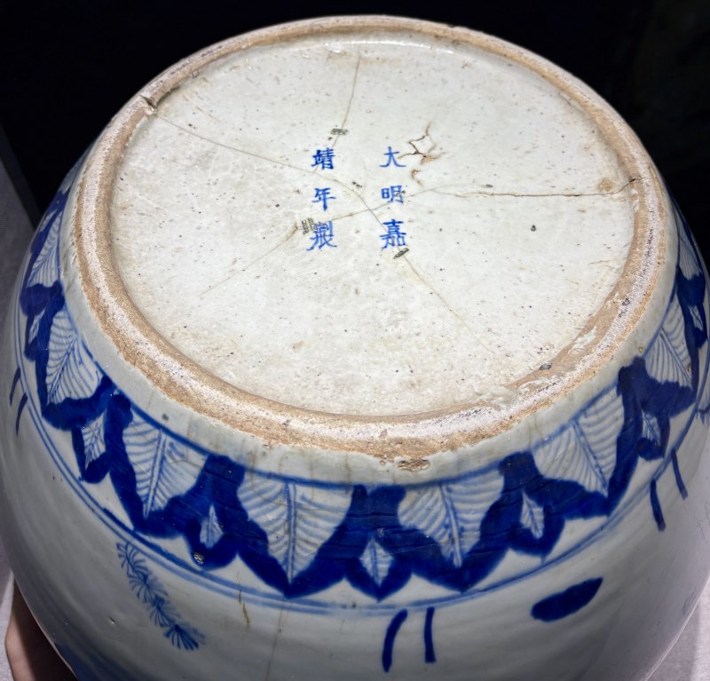 明嘉靖 青花蕉叶水藻纹大罐 - 图12