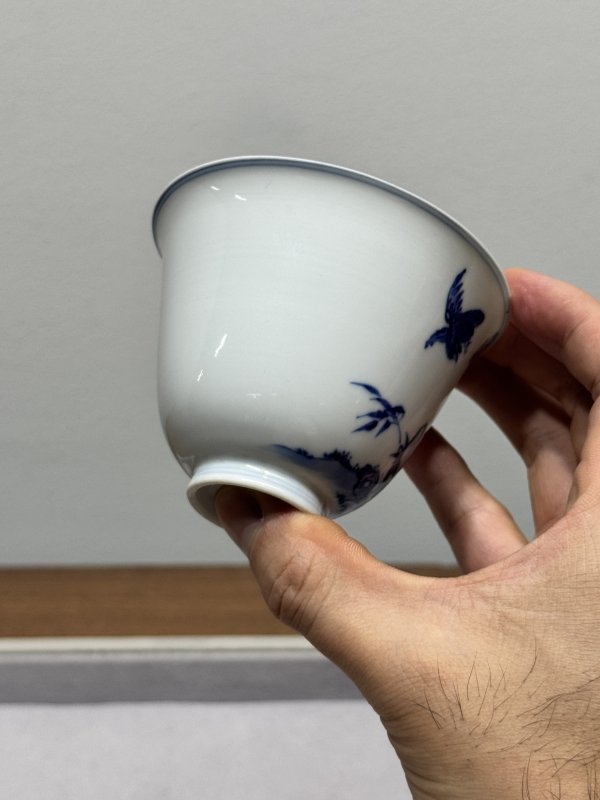 清雍正-乾隆 青花春柳栖禽图铃铛杯 - 图12