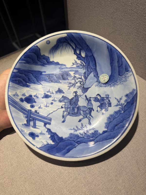 清康熙 青花“张生赶考”盘 - 图2