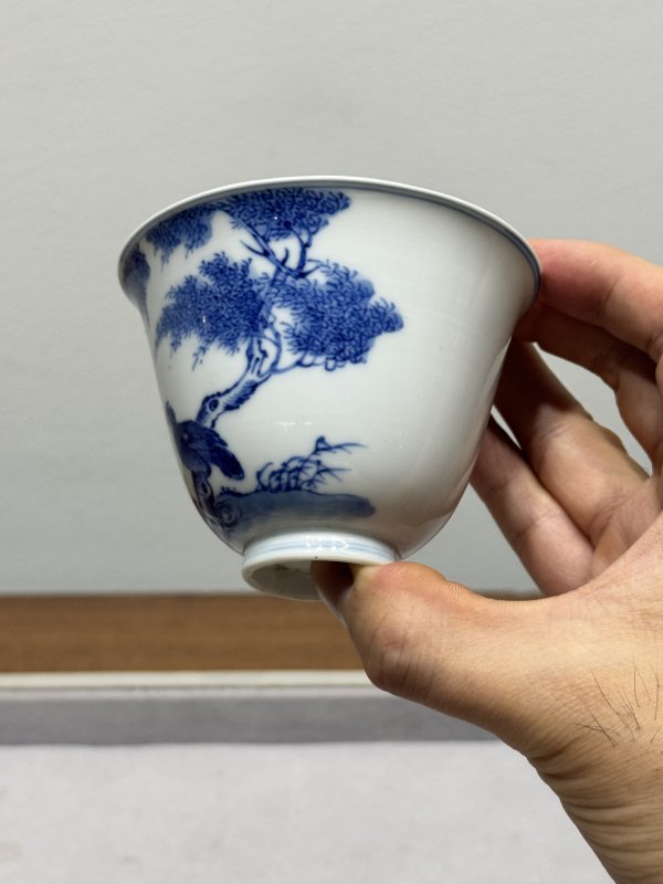 清雍正-乾隆 青花春柳栖禽图铃铛杯 - 图4