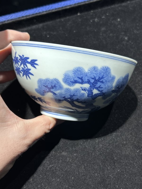 清道光 青花松竹梅岁寒三友纹碗 - 图2