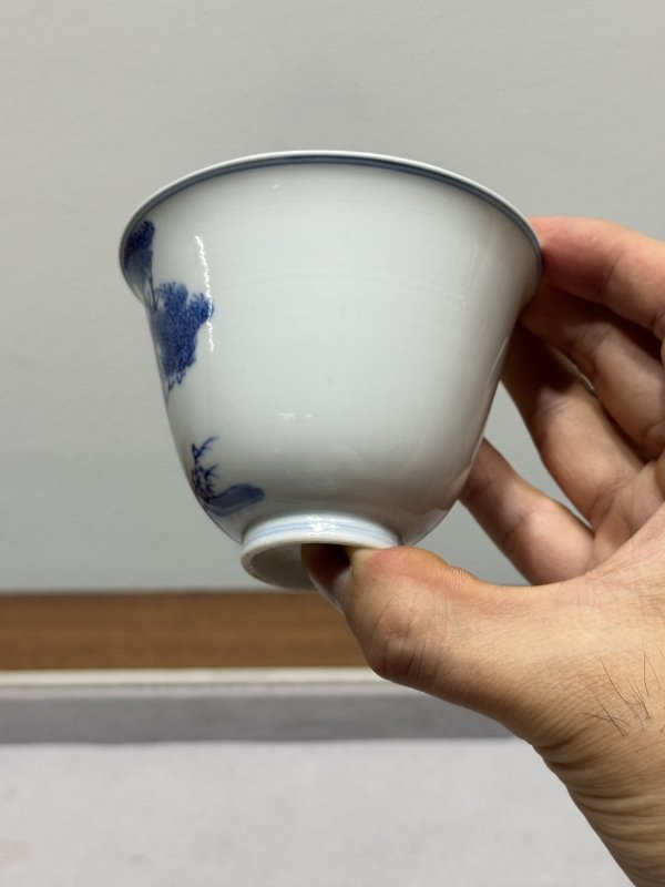 清雍正-乾隆 青花春柳栖禽图铃铛杯 - 图5