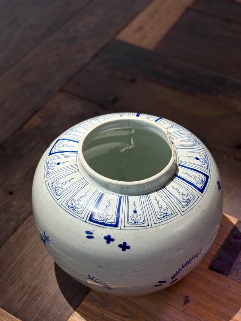 明嘉靖 青花蕉叶水藻纹大罐 - 图16