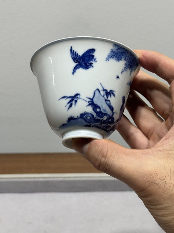 清雍正-乾隆 青花春柳栖禽图铃铛杯 - 图7