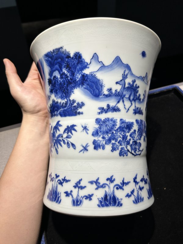 明崇祯 青花围炉煮茶图大笔海 - 图2