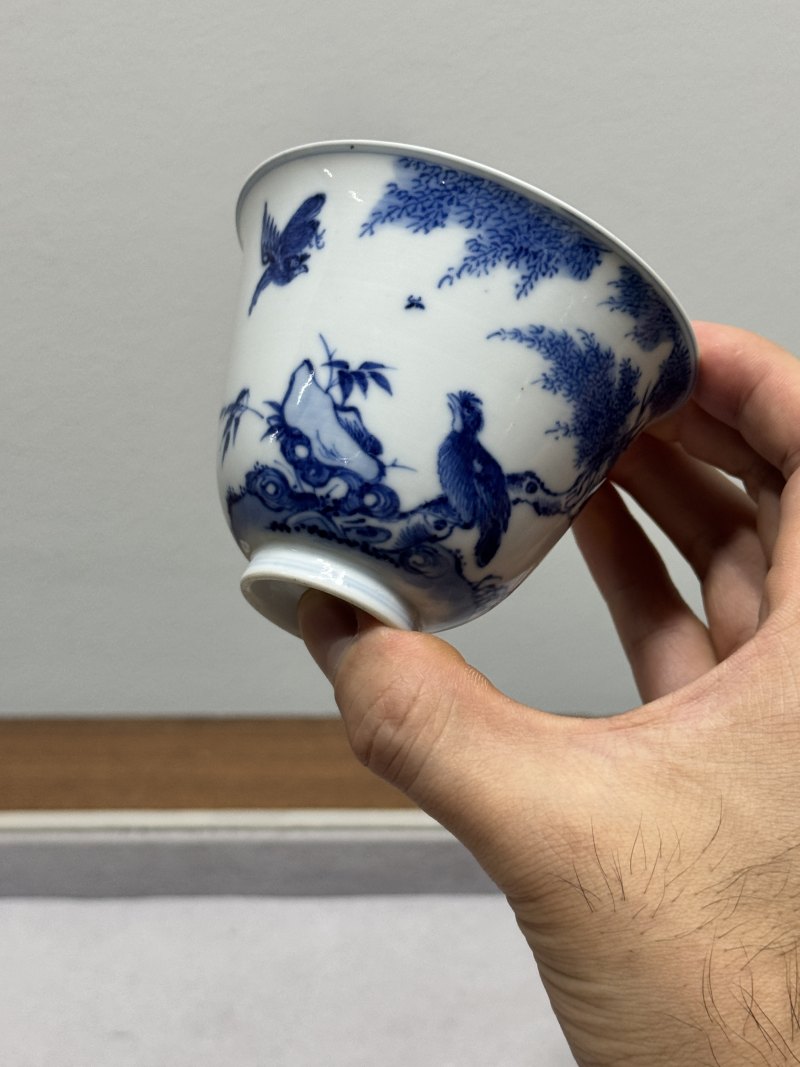 清雍正-乾隆 青花春柳栖禽图铃铛杯 - 图8