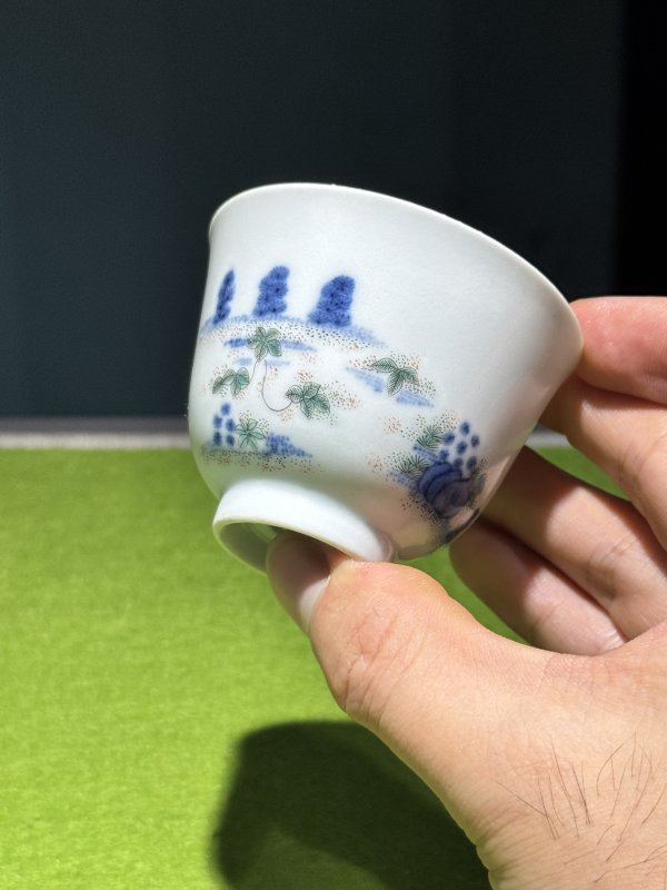 清道光 青花五彩二月杏花诗文花神杯（一对） - 图12