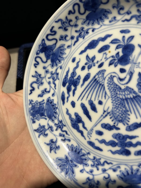 清雍正 青花云鹤八宝纹盘一对 - 图3