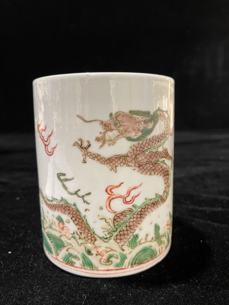 清康熙 五彩龙纹笔筒 - 图3