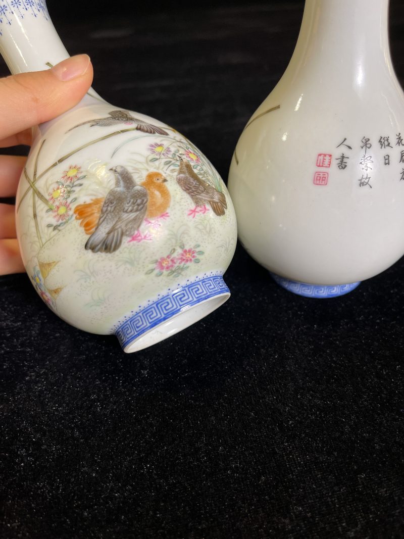 民国 粉彩鸽子纹瓶一对 - 图4