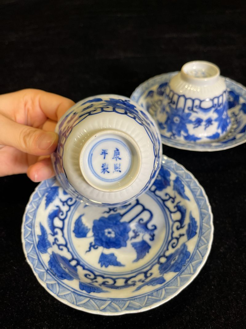 清光绪 青花壶、杯、碟一套5件 - 图5
