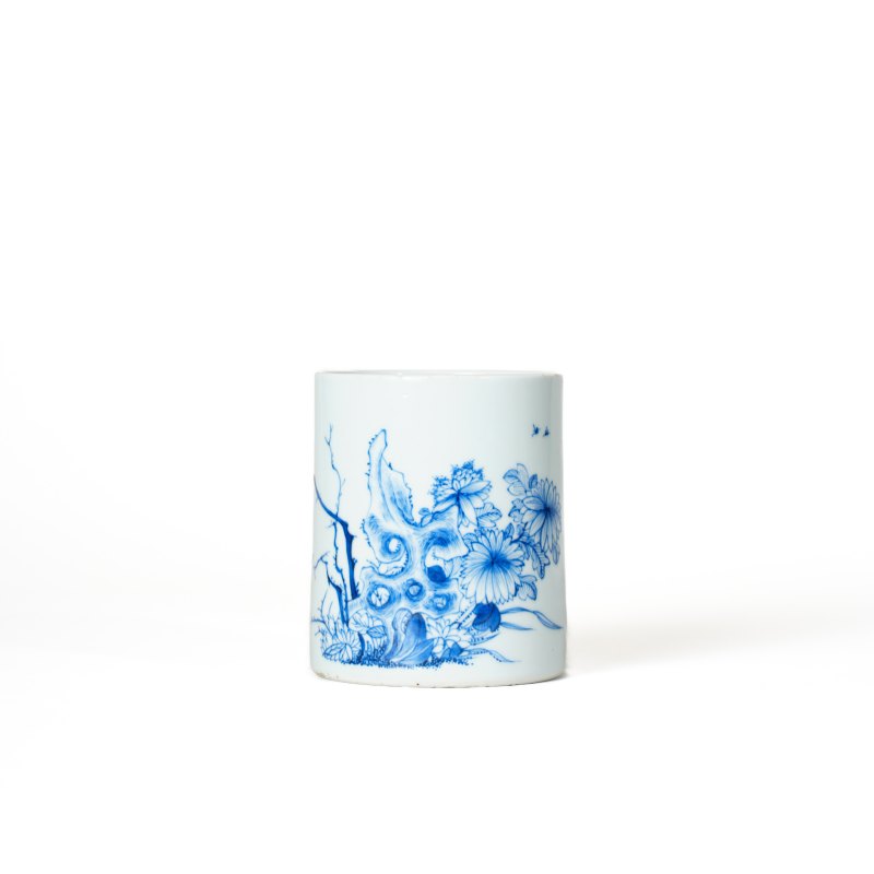 清中期 青花花鸟纹笔筒 - 图1