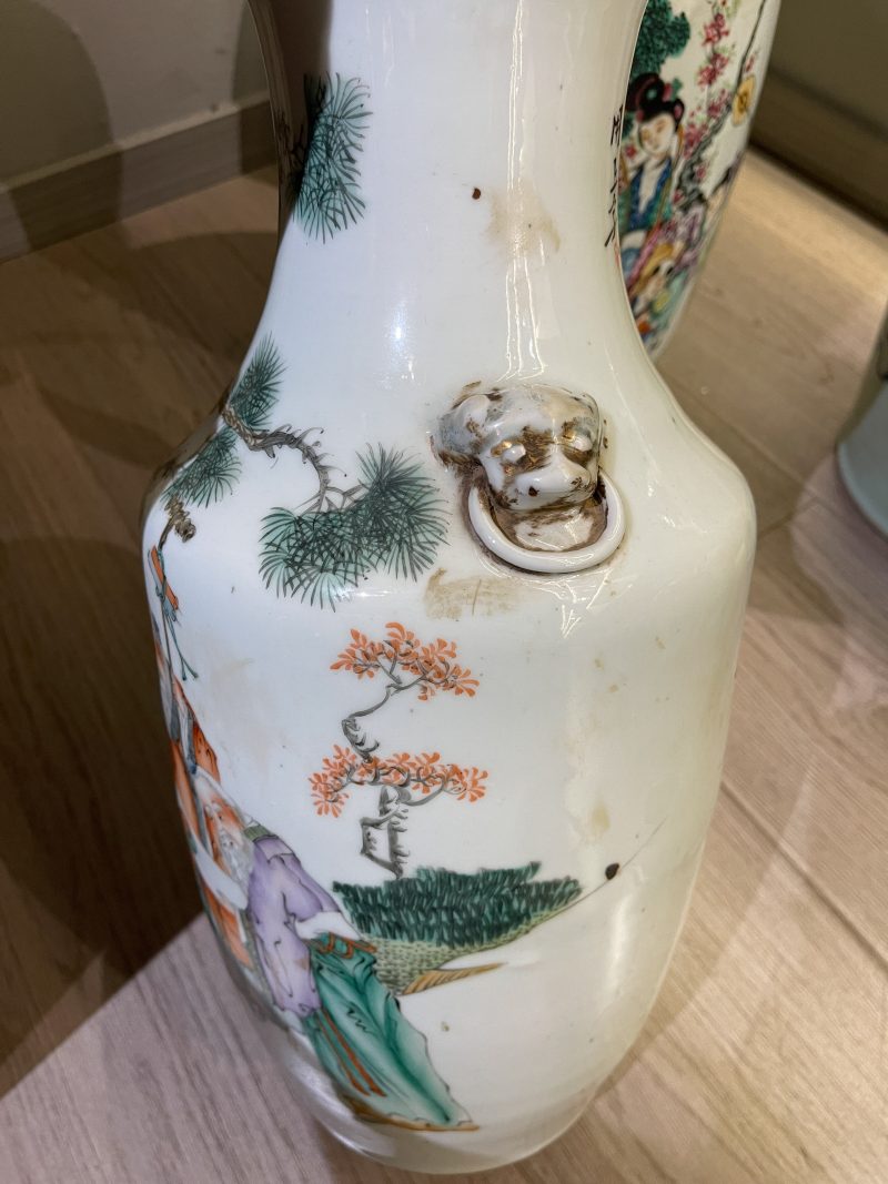 清 粉彩人物诗文瓶两对4件 - 图10