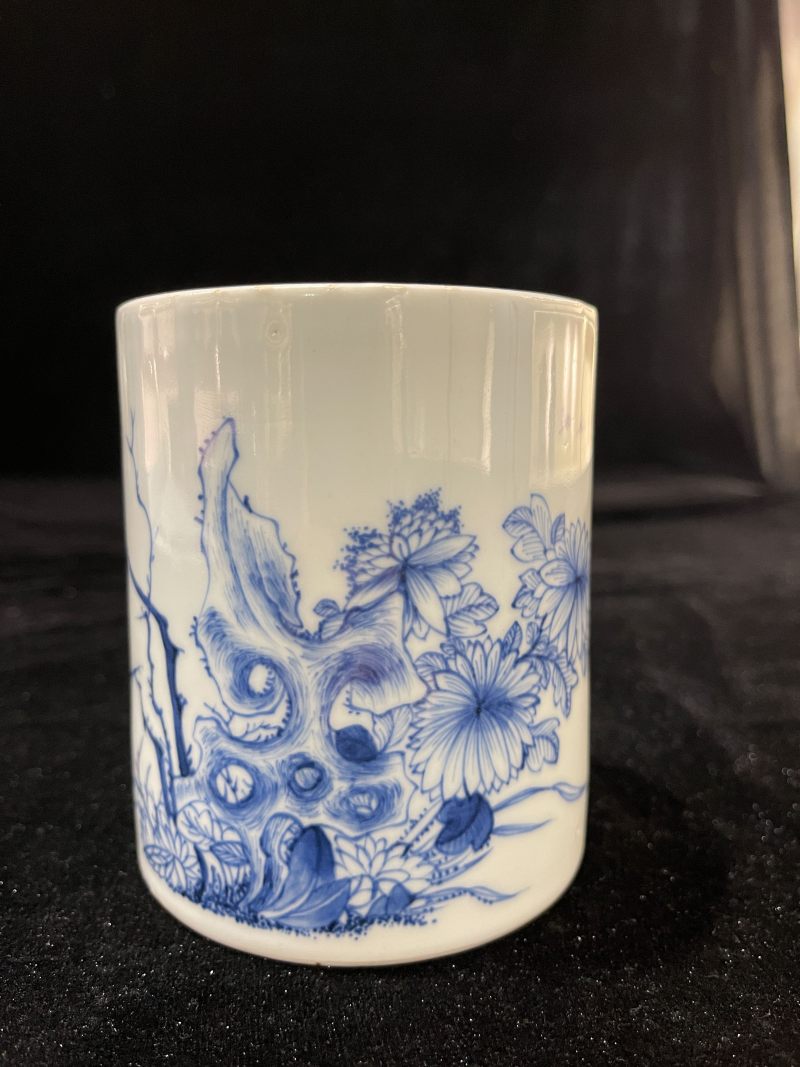 清中期 青花花鸟纹笔筒 - 图2