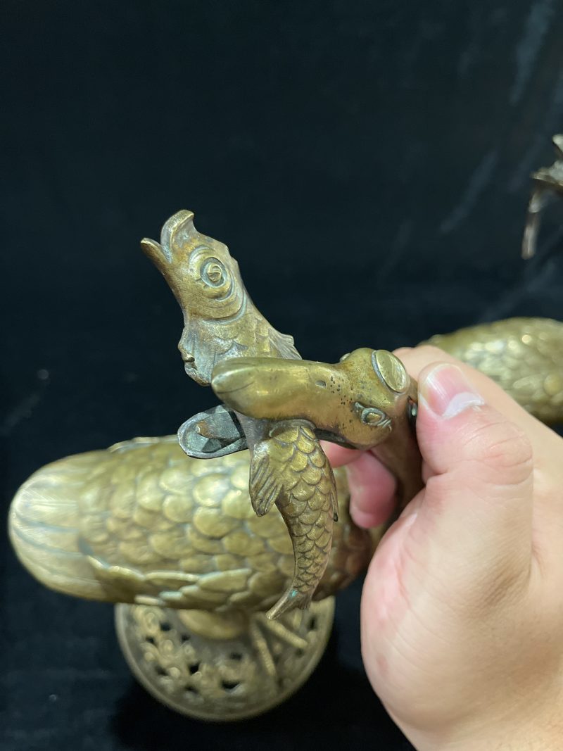 清 铜鸭摆件一对 - 图4