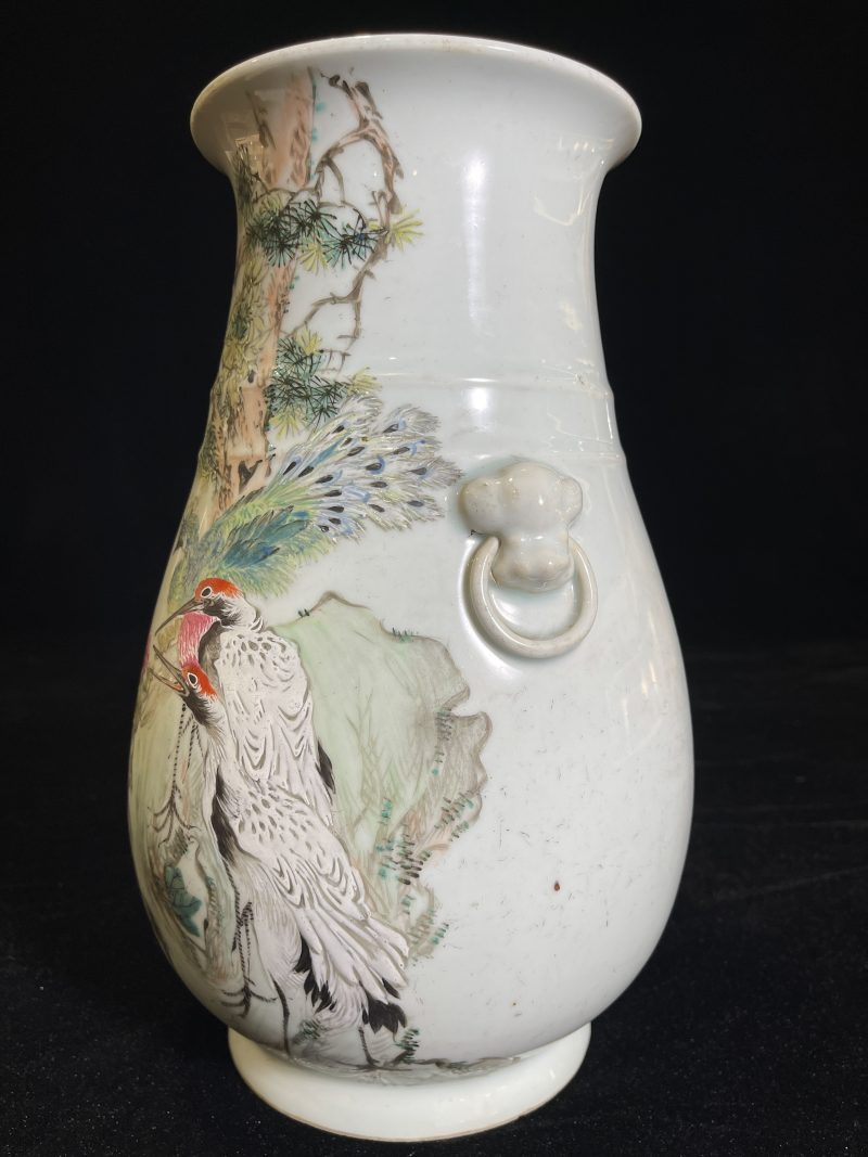 清 浅降彩花鸟纹双耳尊 - 图3