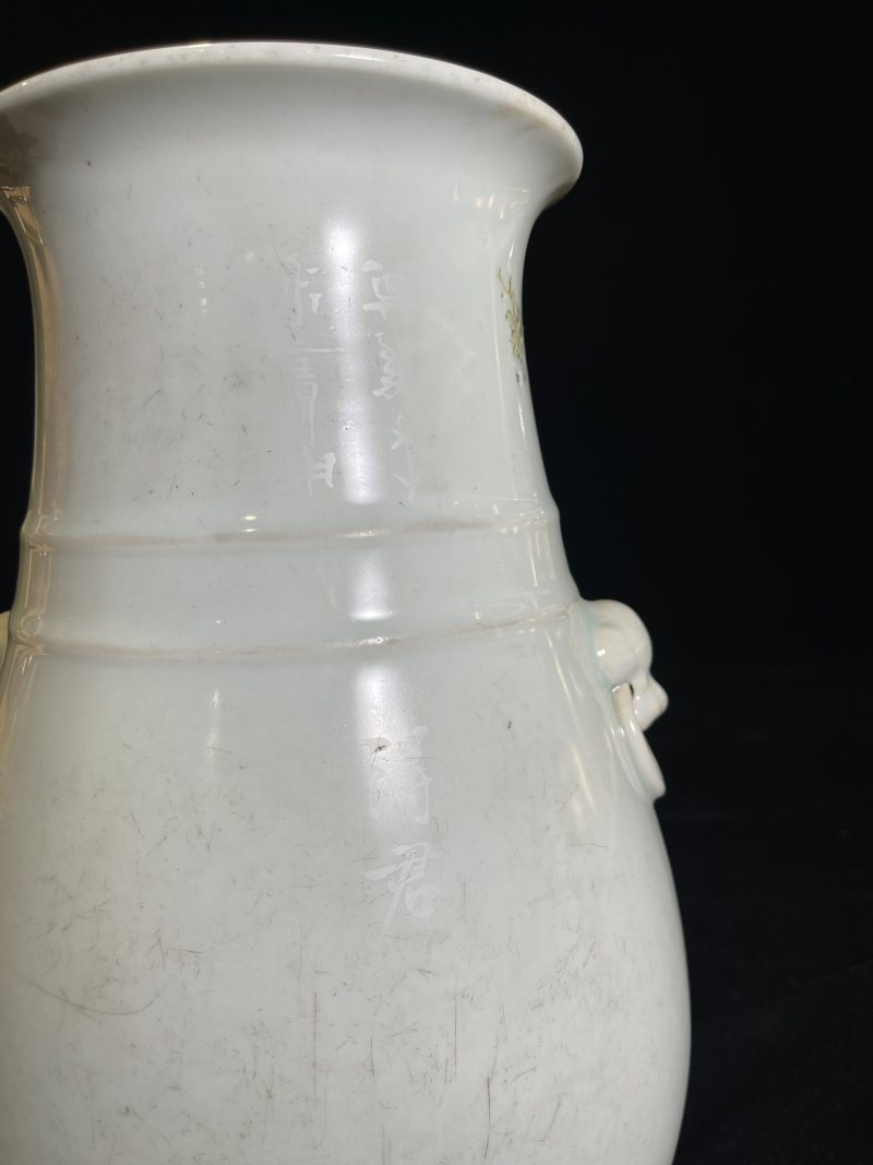 清 浅降彩花鸟纹双耳尊 - 图5