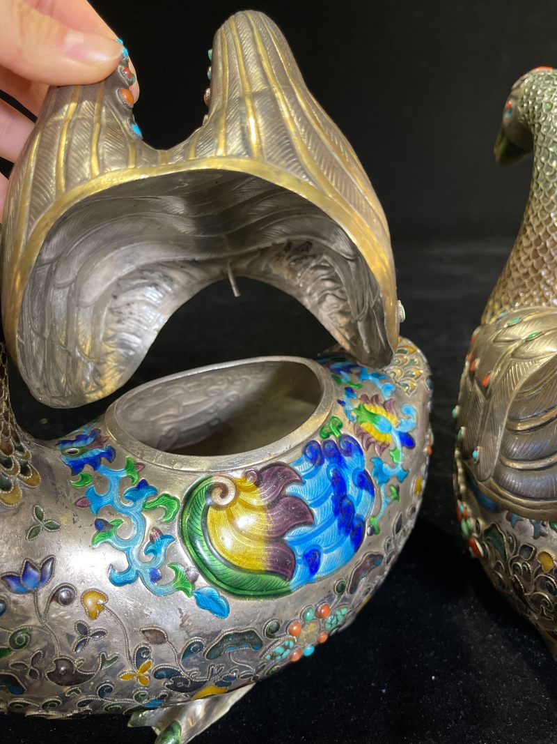 清 银制宝熏鸭一对 - 图7