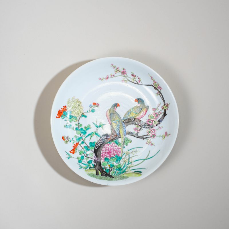 清光绪 粉彩花鸟纹盘