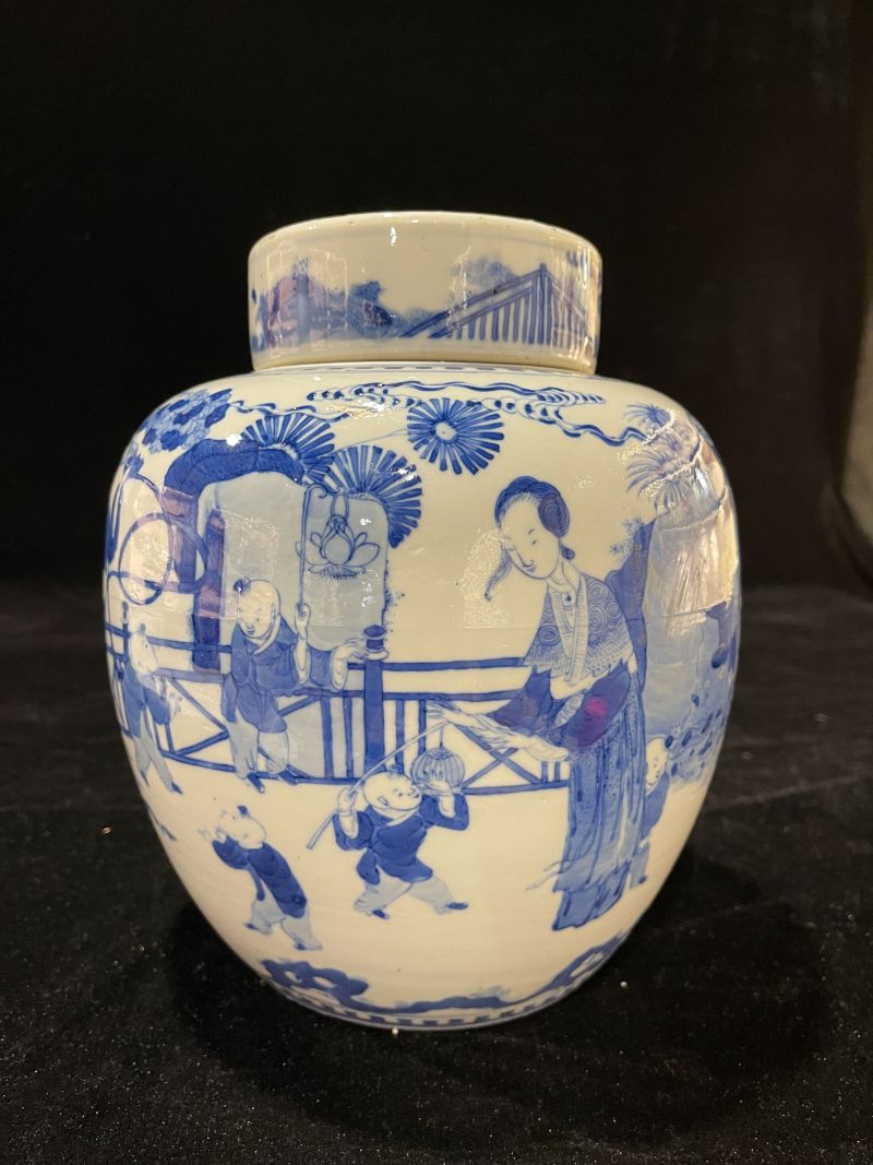 清康熙 青花婴戏图盖罐 - 图2