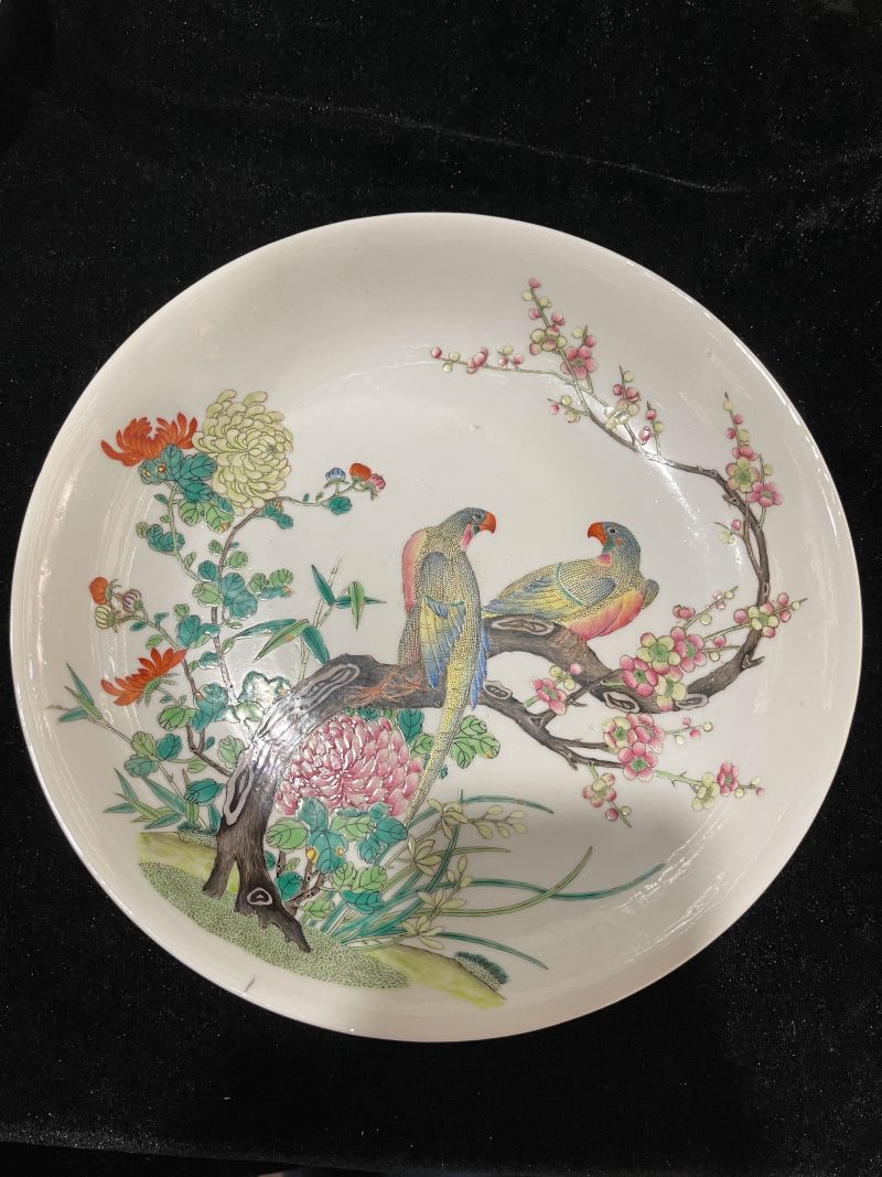 清光绪 粉彩花鸟纹盘 - 图2