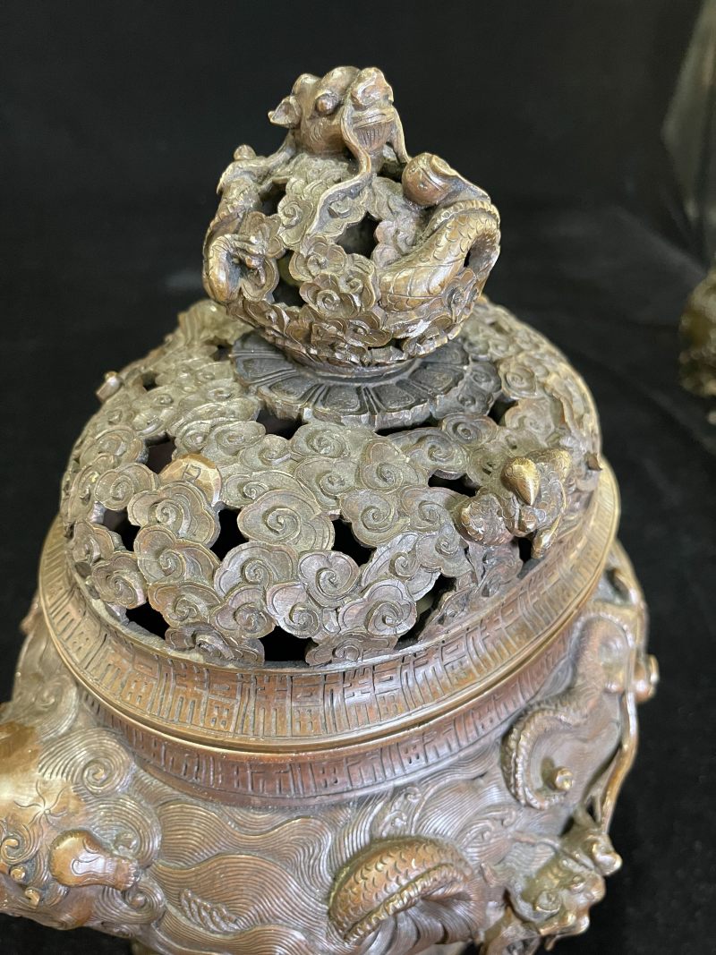 清早期 铜海水龙纹熏 - 图4