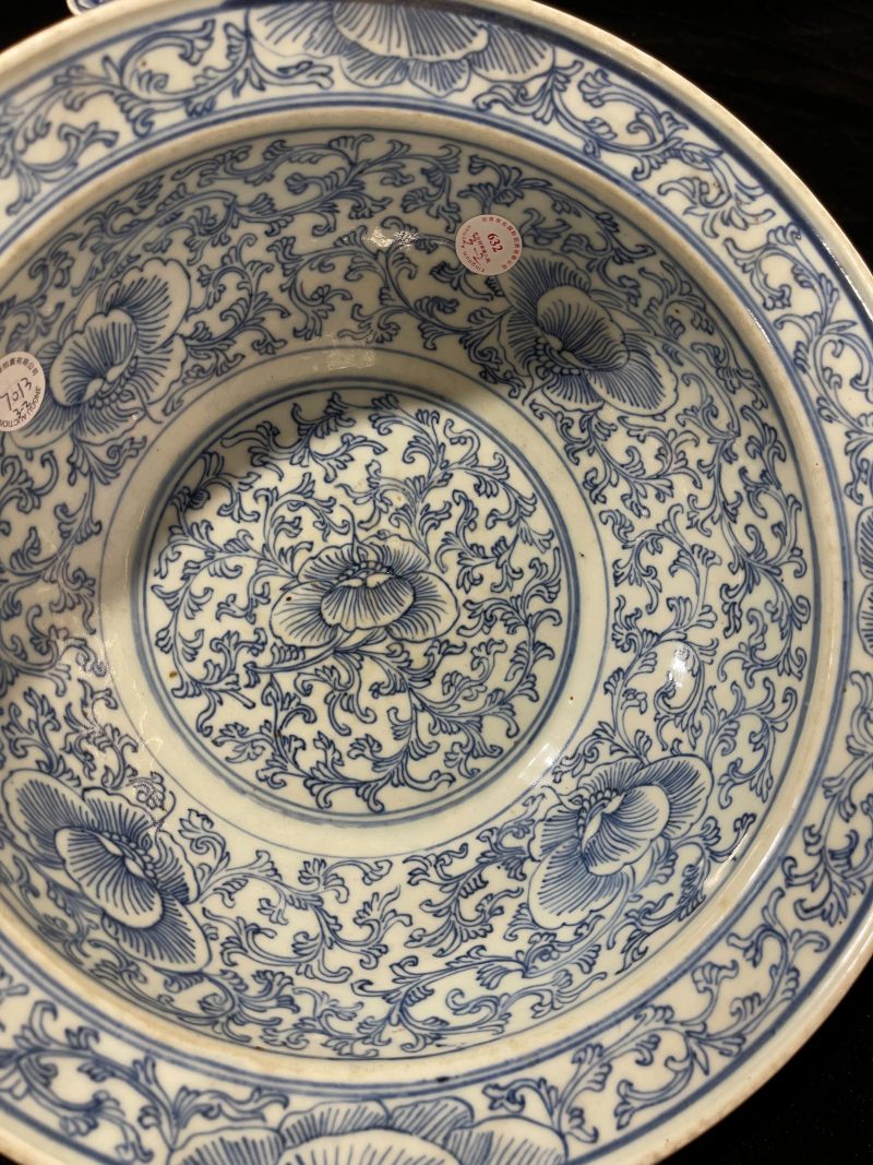 清中期 青花折沿洗一组3件 - 图12