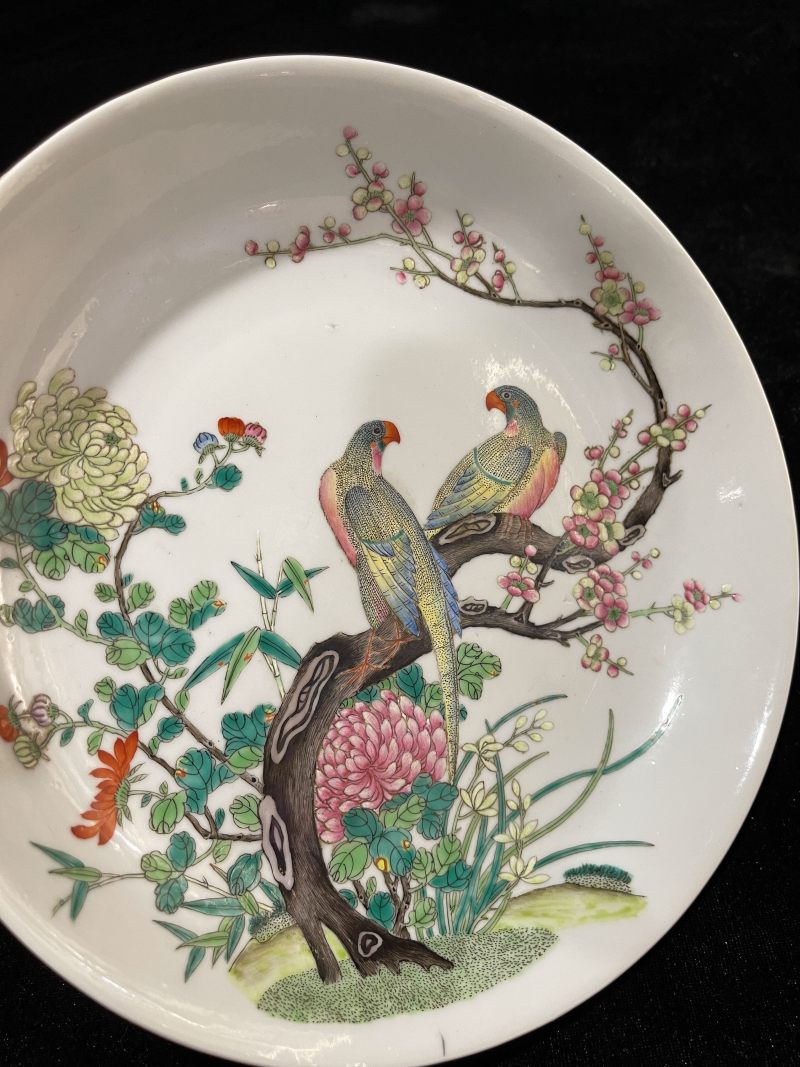 清光绪 粉彩花鸟纹盘 - 图3