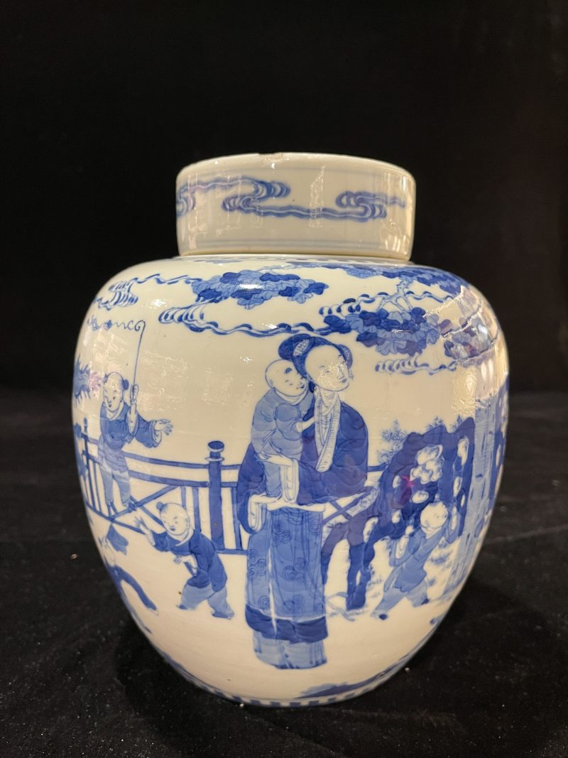 清康熙 青花婴戏图盖罐 - 图4