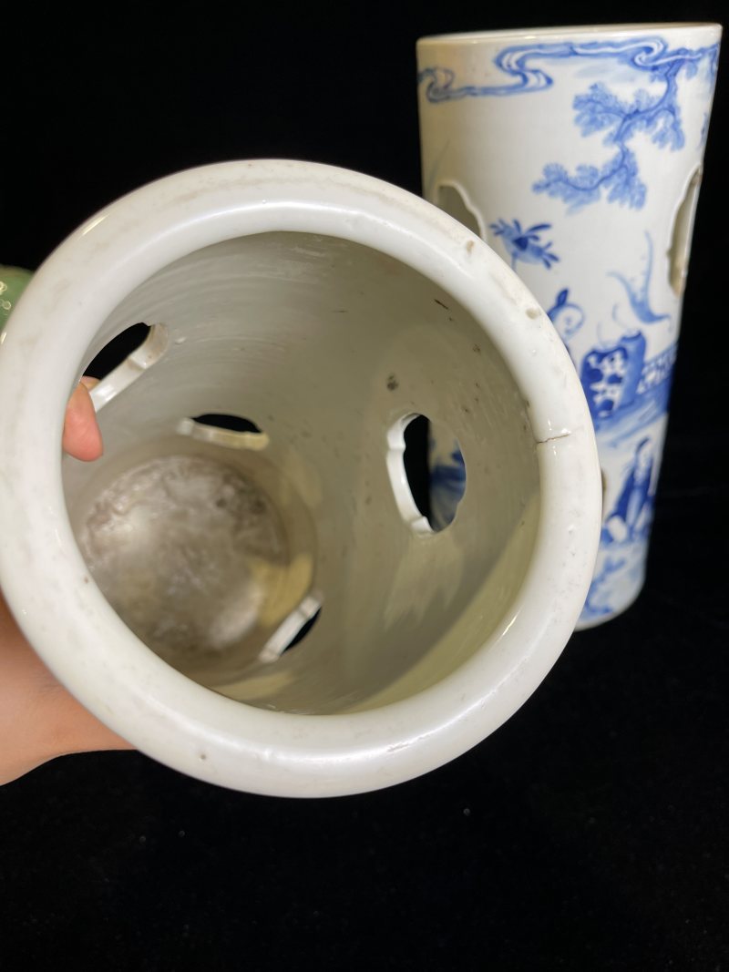 清光绪 青花八仙图帽筒一对 - 图3