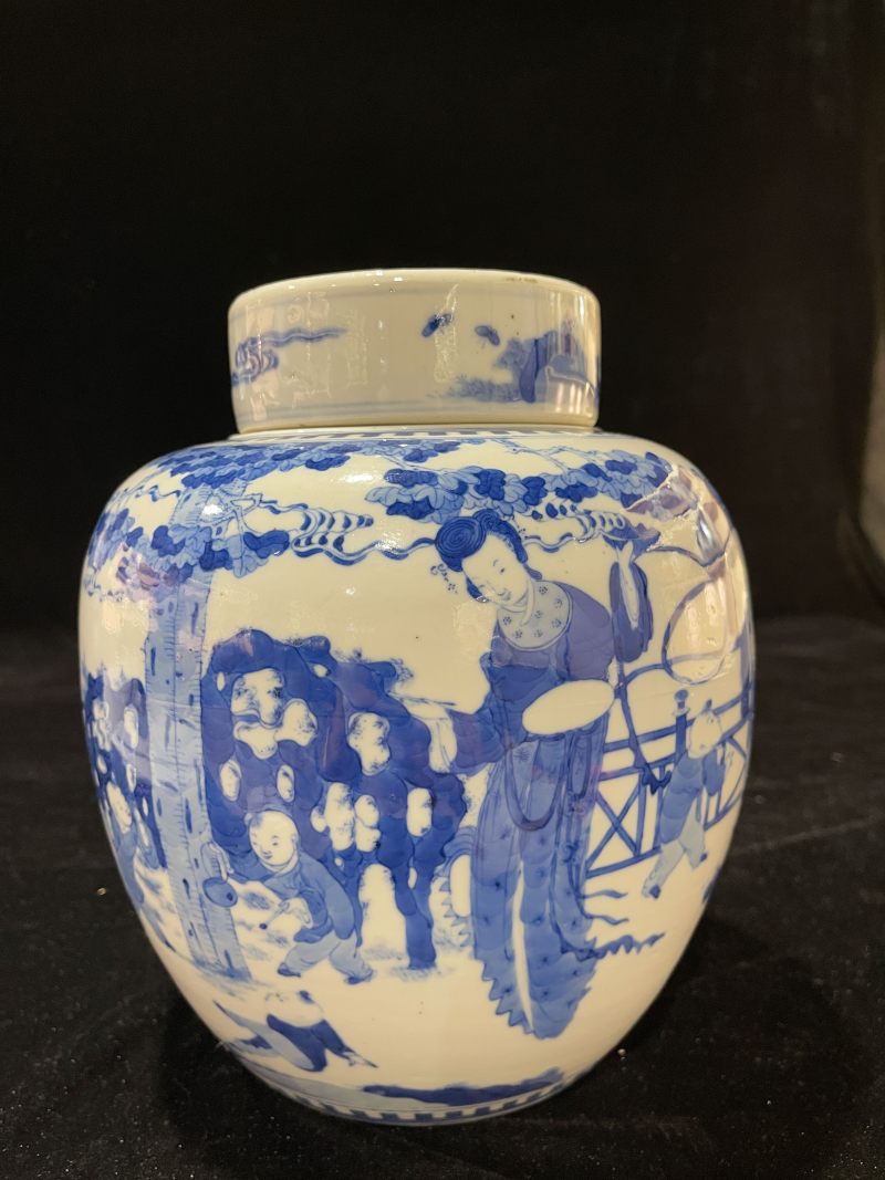 清康熙 青花婴戏图盖罐 - 图5