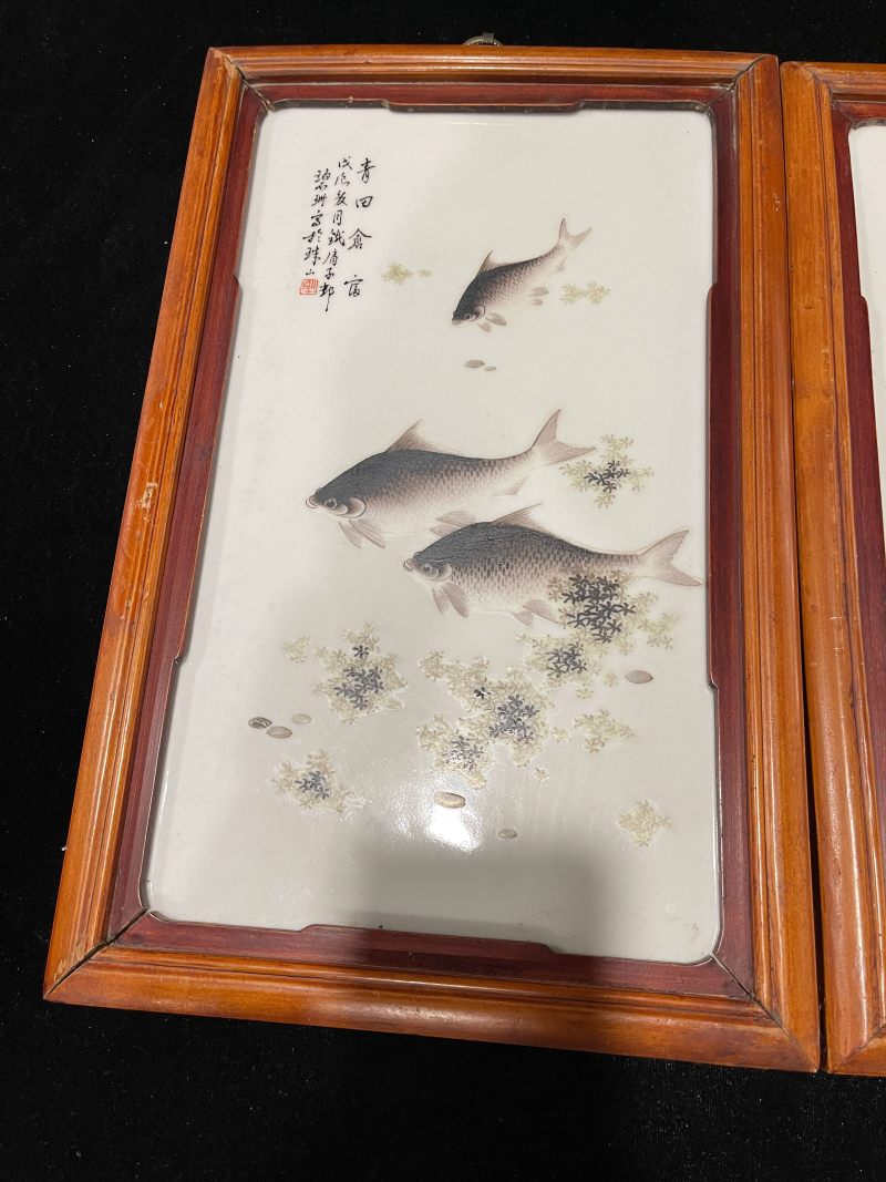 民国 鱼藻图诗文词板4块 - 图2