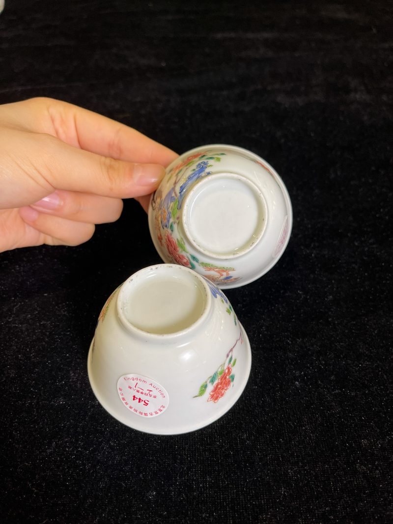 清雍正 粉彩鸡缸杯一对 - 图5