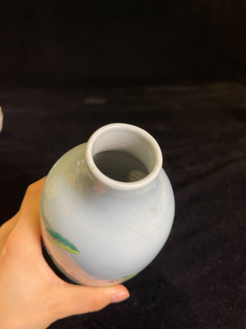 清雍正 天蓝釉粉彩花卉纹瓶 - 图5