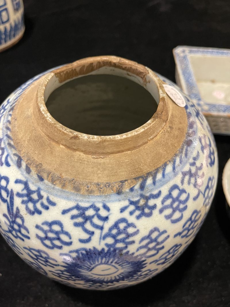 清 青花罐、青花碗、四方洗、青花壶一组6件 - 图8