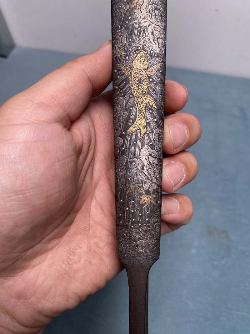 清早期 铁鋄金银游鱼纹扇 - 图13