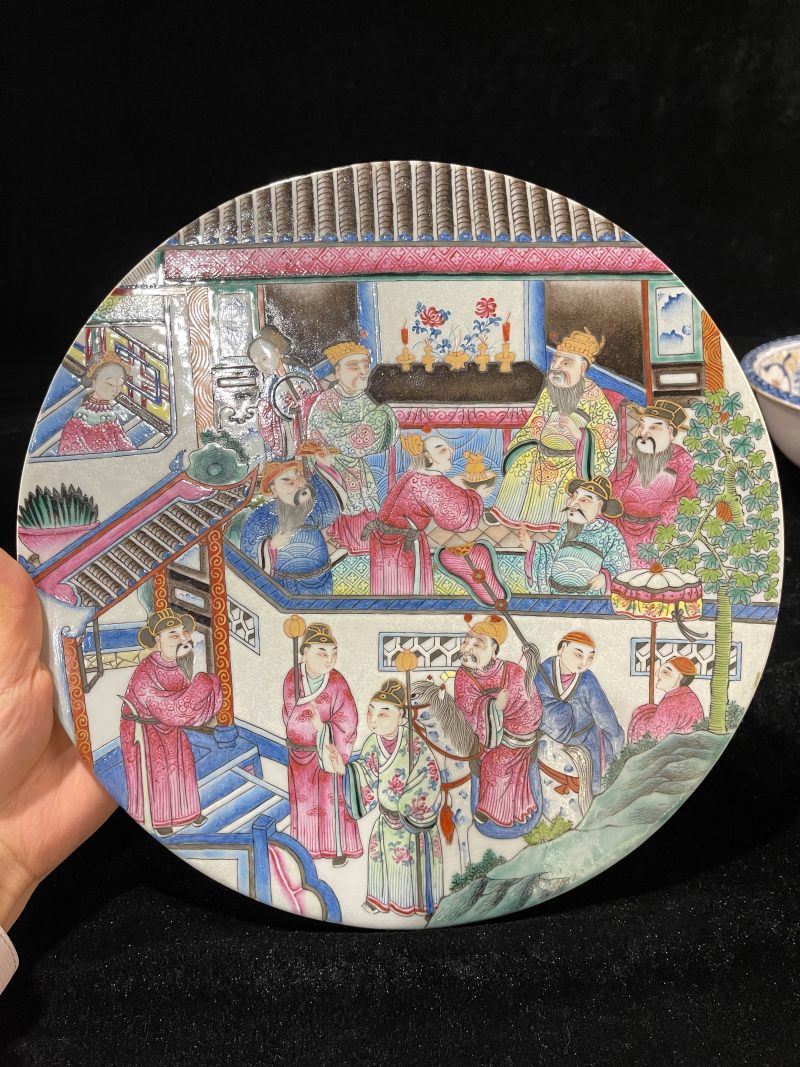 清道光 粉彩人物故事图瓷板 - 图2