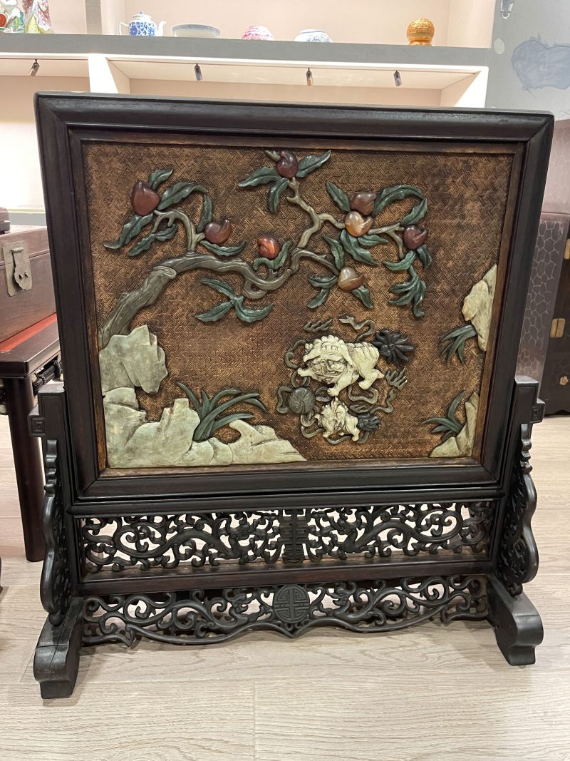 清 红木嵌百宝松鹤延年插屏一对 - 图3