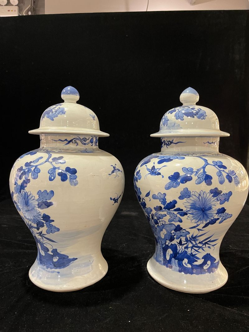 清光绪 青花花鸟纹将军罐一对 - 图3